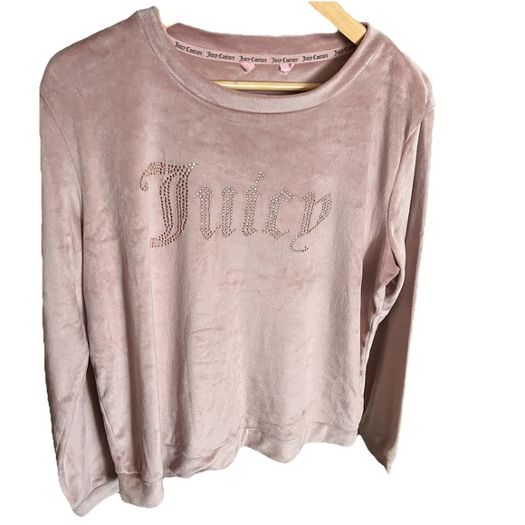 Juicy Couture sleepwear Other - Juicy Couture Blush Pink Velour Bling Top Sleep Shirt Sz L Cozy Loungewear Y2K